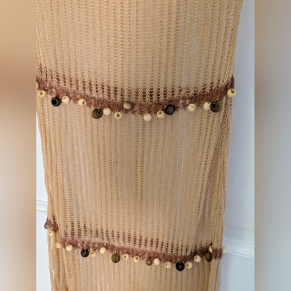 Desigual Open Knit Beaded Maxi Dress NWT Sheer Boho Stretch Festival Beach - Picture 3 of 5